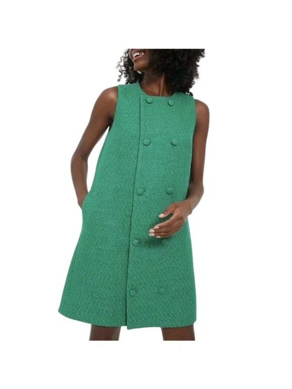 Tuckernuck Pomander Place Emerald Green Bianca Tweed Double Breast Dress 2XL NEW
